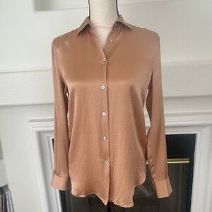 Lilysilk 100% Mulberry Silk Women's Peachy Gold Copper Button-Down Shirt Size S